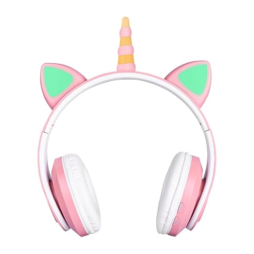 Audifonos de Unicornio con Bluetooth V5.0 Luz RGB Diseño Kawaii Batería Recargable Color Rosa