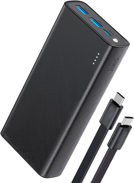 BATERIA PORTATIL 20000mAh, 20W Carga Rápida Bateria Portatil, Tipo C Pila Portatil con 2 Puertos USB de 74Wh, Compatible con IOS Negro